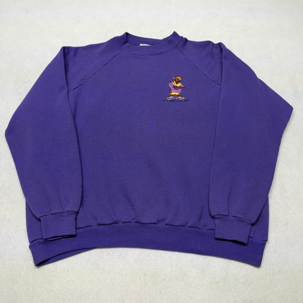 Vintage 1996 Warner Bros Taz Sweatshirt College Ware USA Cotton‎ Purple One Size